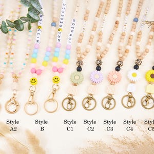 Personalized Boho Teacher Lanyard, Personalized Lanyard, Glass Seed Beads, Badge Holder, Teacher Gift, Wood Beads and Gold Lanyard, ID Badge