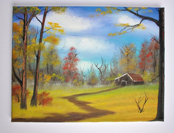 Bob Ross Style Oil Painting Landscape Country Cabin Wilderness Etsy