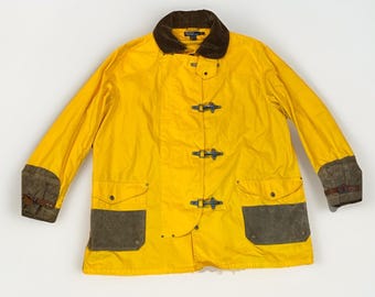 Vintage Polo Ralph Lauren Yellow Fireman Jacket XL Nylon Cotton Leather RARE