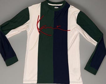 Karl Kani Spell Out Color Block T-Shirt Long Sleeve Hip Hop Small Y2K