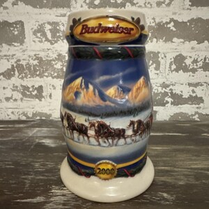 Budweiser Holiday Stein 2000 Holiday In The Mountains Anheuser-Busch Clydesdales image 1
