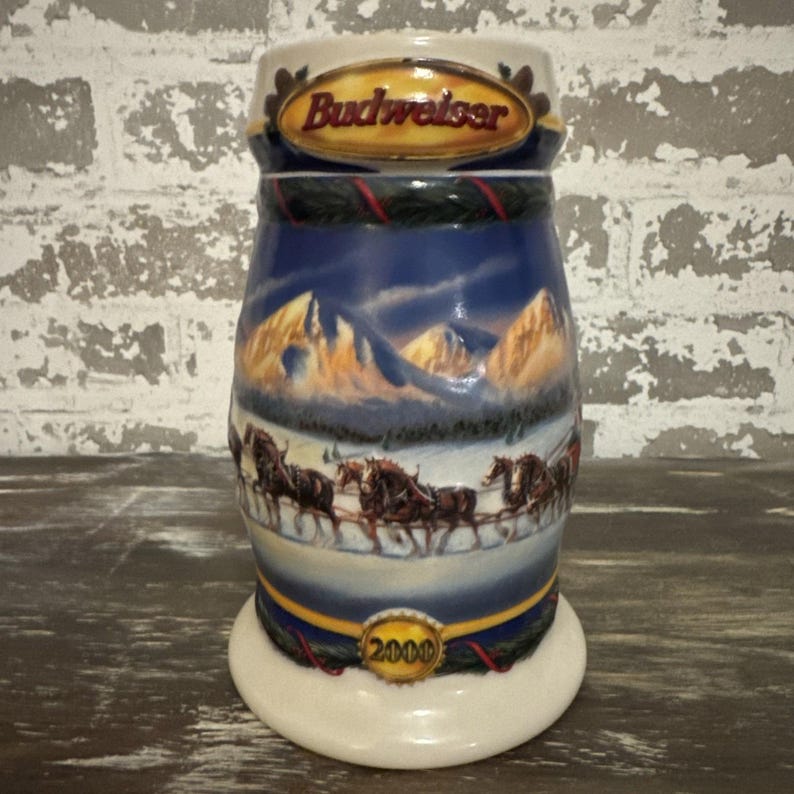 Budweiser Holiday Stein 2000 Holiday In The Mountains Anheuser-Busch Clydesdales image 1