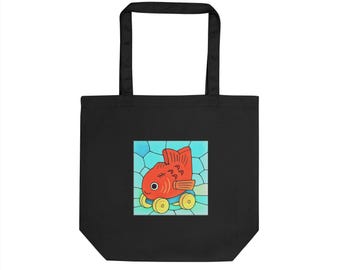 Whimsical Fish Organic Cotton Tote Bag – Reusable Shopping Bag for Eco Shoppers