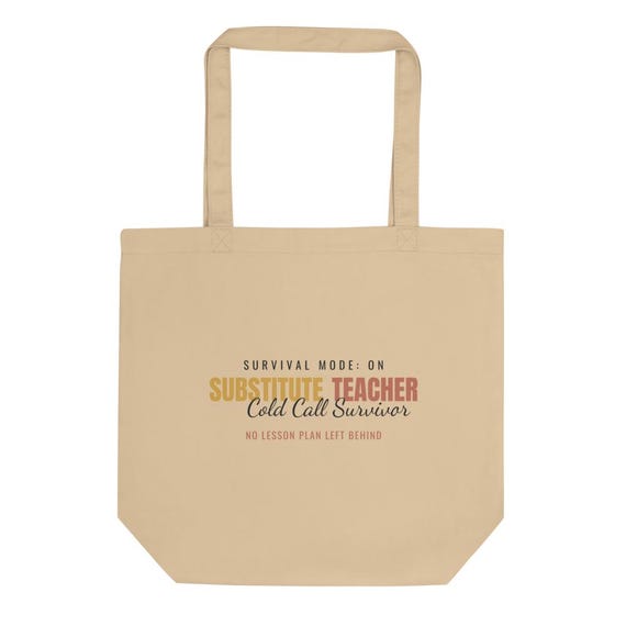 Substitute Teacher Gift - Personalized Name Sub Plans Survivor Tote Bag, Custom Cold Call Classroom Humor Tote Bag