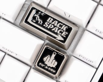 Funny Metal Keycap Set Retro Backspace Bold ESC Custom Artisan Keycaps for MX Mechanical Keyboard Gift for Gamers Office Humor Desk Setup
