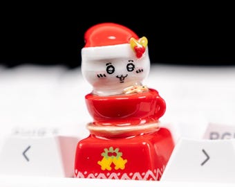 Cute Christmas Coffee Cat Keycap Handmade Resin Artisan Keycap Kawaii Santa Cup Design for Mechanical Keyboard Gamer Gift Holiday Decor