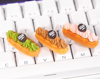 Eclair Dessert Artisan Keycap Handmade Resin Food Keycap for Mechanical Keyboards Cute Mini Pastry Design Kawaii Desk Gift Gamers Typists