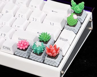 Succulent Artisan Keycap Set Handmade Resin Cactus Potted Plant Keycaps for Mechanical Keyboard Cute 3D Desk Decor Gift for Gamers Typists