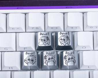 Doro! Juego de 5 teclas metálicas de aleación de zinc, teclas artesanales para teclados mecánicos, diseño anime, compatibles con Cherry MX, regalo para gamers y coleccionistas.