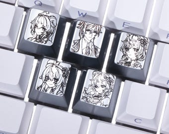 Juego de teclas Genshin Liyue de aleación de zinc grabadas con láser, teclas metálicas personalizadas con diseño lineal para teclado mecánico, regalo de anime para jugadores y fans.