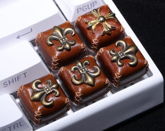 Handcrafted Leather Keycap Cowhide and Metal Emblem Custom Artisan Keycap Mechanical Keyboard Retro Gaming Personalized Keyboard Accessory