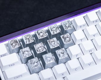 Copritasti in metallo artigianali di Genshin Impact, copritasti per tastiera da gioco personalizzati fatti a mano, design con personaggi anime, tasti meccanici, configurazione RGB, collezionisti otaku.