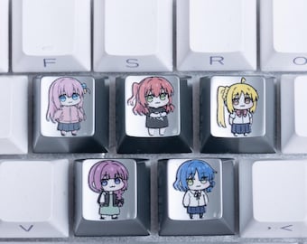 Juego de teclas metálicas Bocchi the Rock, teclas personalizadas para teclado mecánico artesanal con temática de anime, retroiluminación, compatible con juegos, escritura y coleccionismo.