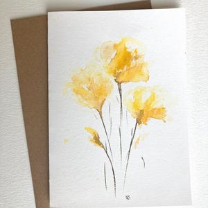 Gele bloemen 4 kaartenset, aquarelwenskaarten