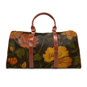 Retro Floral Bag, Moody Weekend Duffel for Travel, Waterproof Carry-On Tote, Vintage Overnight Luggage, Flower Print Duffle Purse