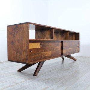 Mid-Century Solid Walnut Divisadero Media/Record Console Sideboard image 2