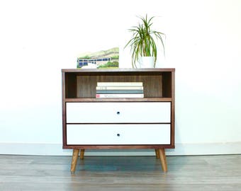 Mid-Century Night Stand Bedside Table with Two Drawers