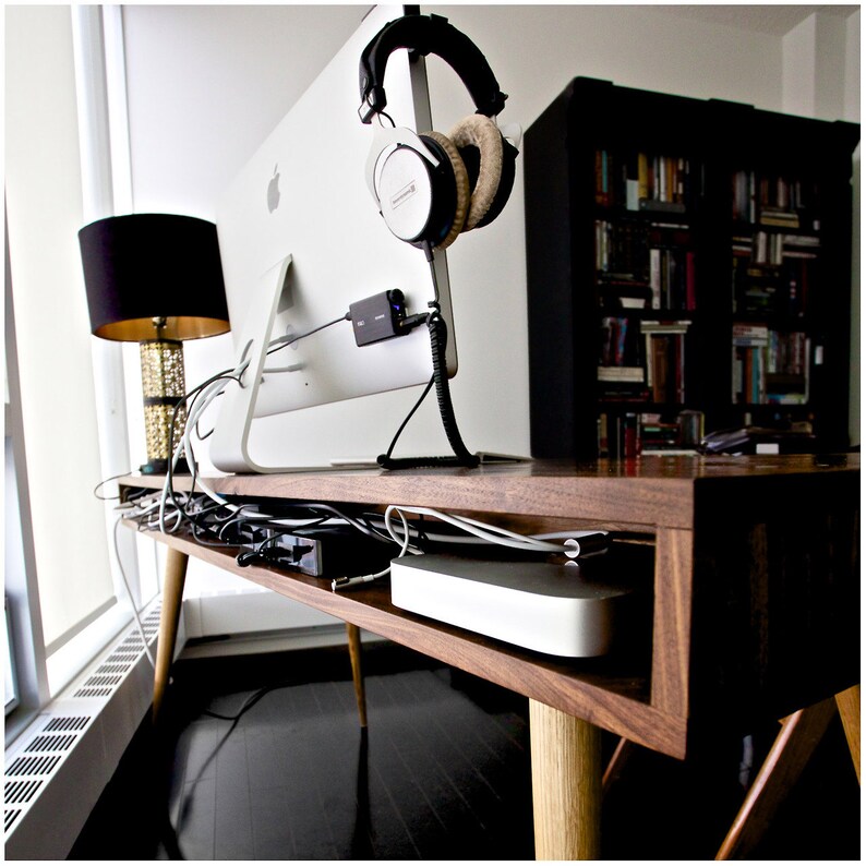 Mid-Century Desk with Walnut Drawers and Cord Management image 4