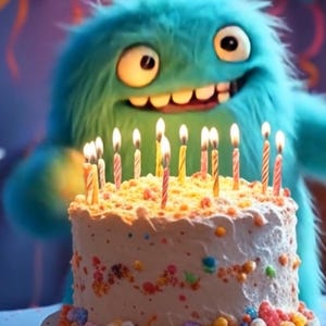 Verjaardagskaart Paars monster voor kinderen