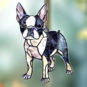 Boston Terrier Acrylic Suncatcher: Stained Glass Style Dog Window Hanging