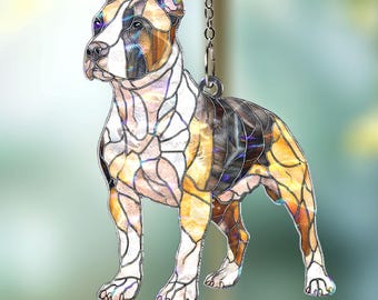 Pitbull Stained Acrylic Suncatcher, Dog Lover Gift, Unique Pet Portrait Window Hanging, Pit Bull Mom Keepsake