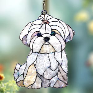 Maltese Dog Suncatcher: Stained Glass Style Acrylic Window Hanging