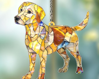 Labrador Dog Stained Glass Suncatcher, Acrylic Dog Suncatcher, Yellow Lab Window Hanging Decoration, Pet Memorial Gift for Dog Lovers