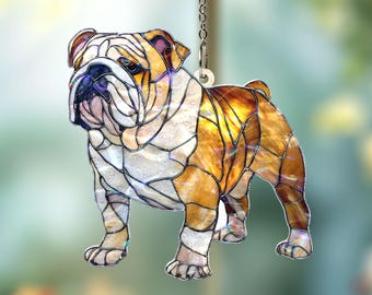 Bulldog Stained Glass Suncatcher, Acrylic Dog Suncatcher, English Bulldog Window Hanging Decoration, Pet Memorial Gift for Dog Lovers