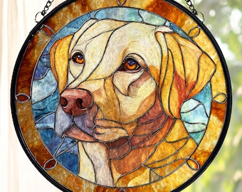 Labrador Stained Glass Suncatcher: Yellow Lab Pet Memorial, Dog Breed Ornament