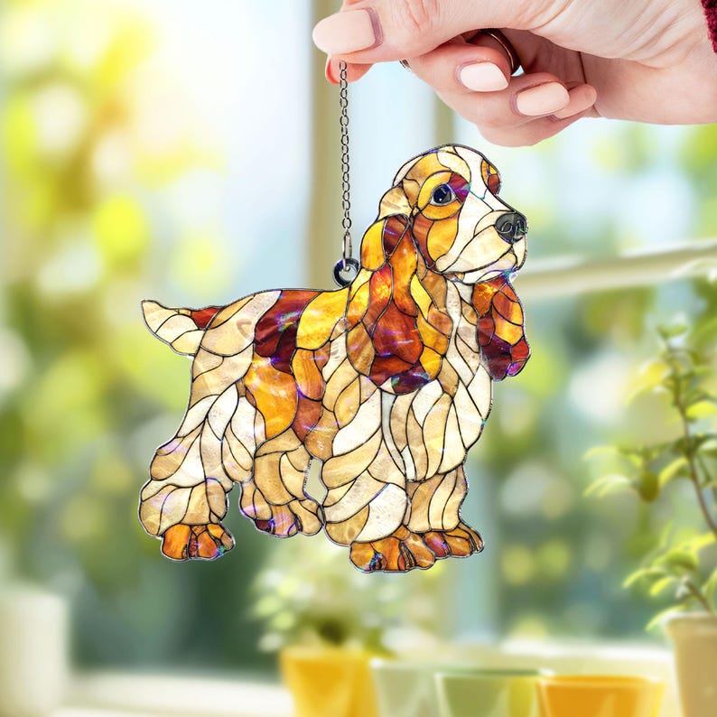 Cocker Spaniel Dog Acrylic Suncatcher, Stained Glass Style Puppy Window Hanging, Cute Pet Lover Sun Catcher Ornament Gift 2025 bild 4
