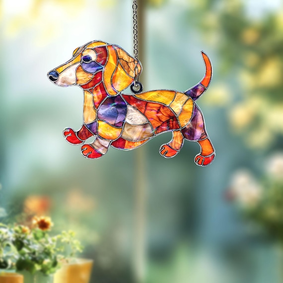 Dachshund Acrylic Suncatcher: Stained Glass Style Wiener Dog Window Hanging