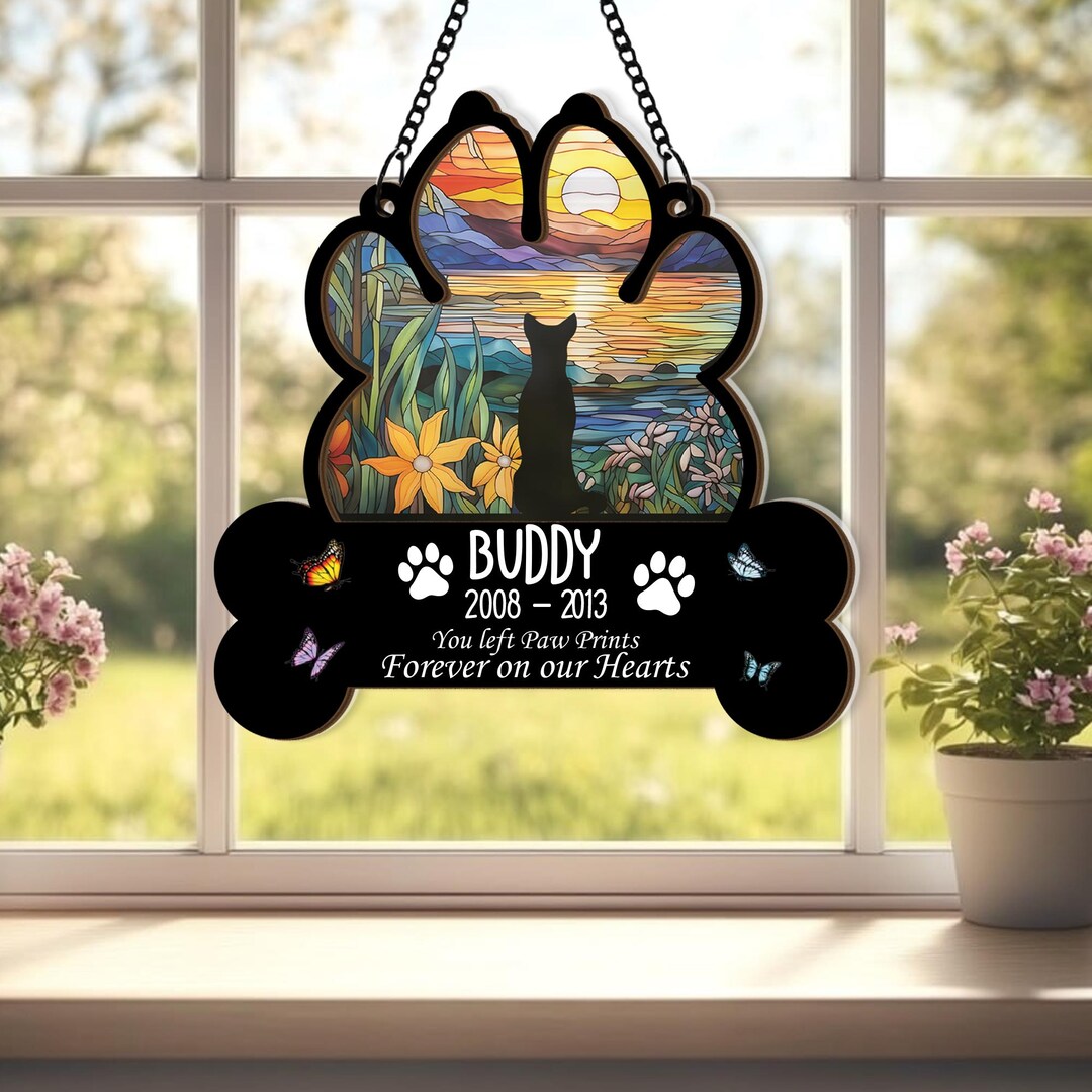 Personalized Pet Memorial Suncatcher, Cat or Dog Loss Gift, Custom Paw ...