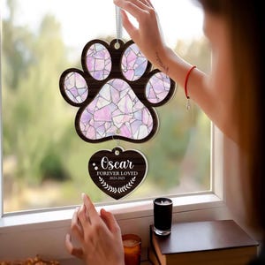 Personalized Pet Memorial Paw Suncatcher, Custom Rainbow Bridge Gift for Dog or Cat Loss, Personalized Pet Remembrance Ornament for Window