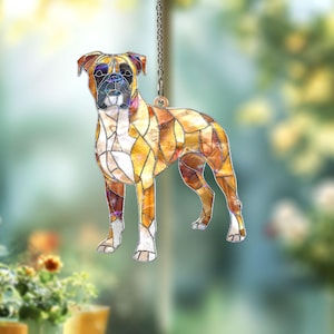 Boxer Dog Acrylic Suncatcher, Stained Glass Style Puppy Window Hanging, Pet Lover Sun Catcher Ornament Gift, Dog Breed Decor 2025