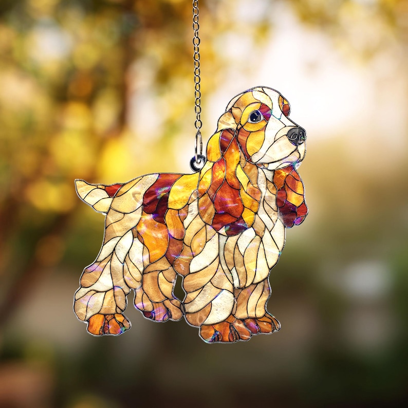 Cocker Spaniel Dog Acrylic Suncatcher, Stained Glass Style Puppy Window Hanging, Cute Pet Lover Sun Catcher Ornament Gift 2025 bild 2