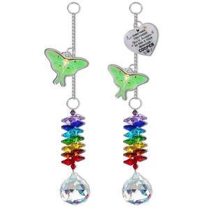 Luna Moth Rainbow Suncatcher, Pet Memorial Gift, Crystal Window Hanging, Remembrance Butterfly Ornament, Personalized Sun Catcher