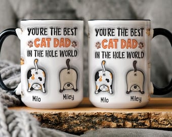 Personalized Funny Cat Dad 3D Inflated Effect Mugs, Custom Cat Dad Mug with Cats & Names, Gift for Cat Dad, Cat Lovers, Father's Day Gifts