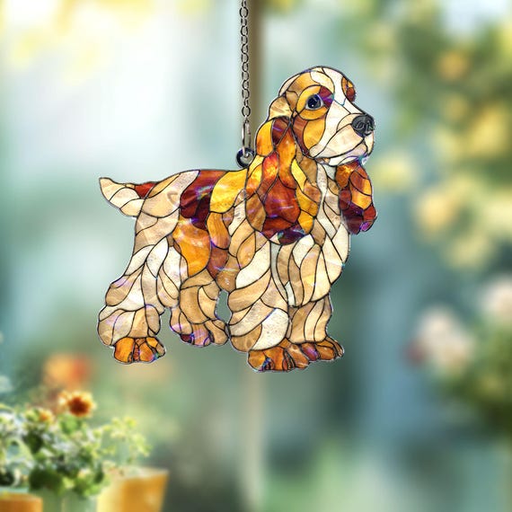 Cocker Spaniel Dog Acrylic Suncatcher, Stained Glass Style Puppy Window Hanging, Cute Pet Lover Sun Catcher Ornament Gift 2025