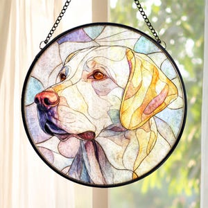 Personalized Labrador Dog Stained Glass Suncatcher, Custom Pet Memorial Window Hanging, Dog Lover Gift Home Decoration
