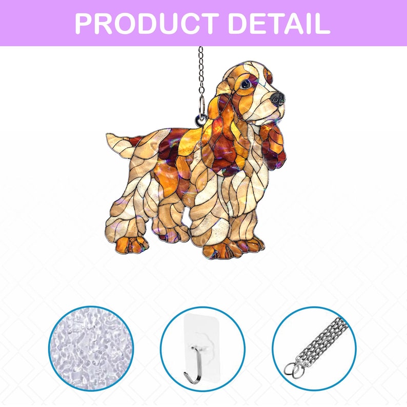 Cocker Spaniel Dog Acrylic Suncatcher, Stained Glass Style Puppy Window Hanging, Cute Pet Lover Sun Catcher Ornament Gift 2025 bild 6