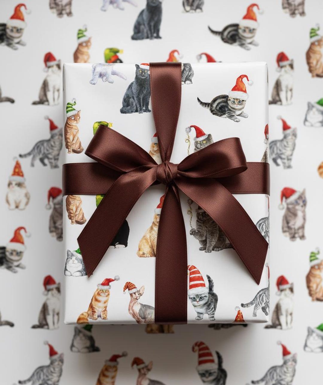 Christmas Cat Wrapping Paper Cute Cat Gift Wrap Santa Hat Cat Wrapping ...