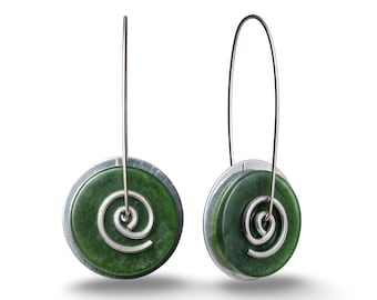 Silver Greenstone Spiral Drop Earrings