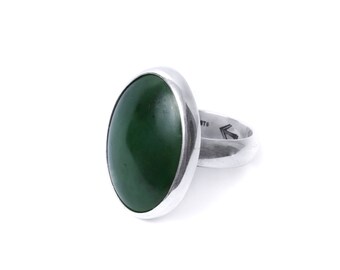 New Zealand Greenstone and Sterling Silver Ring