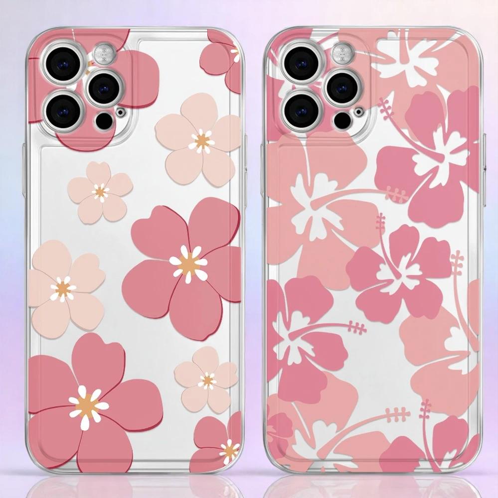 ピンクの花柄クリアTPU iPhoneケース 7～16 Pro Max XR XS – 花柄