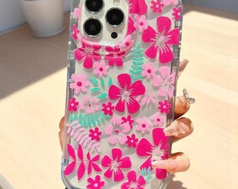 ベビーパステルピンクの花柄デイジークリアケース iPhone 15 14