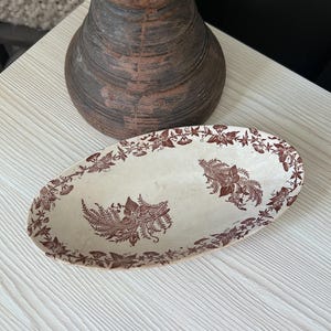Antique French Terre de Fer Ravier | FF Pexonne "Liseron" Pattern | Sepia Brown Transferware