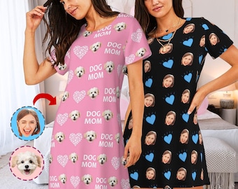 Custom Face Nightgown, Personalized Photo Pajama Dress for Women, Funny Pet Face Sleepwear, Mothers Day Gift, Gift for Mom