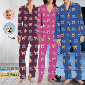 Personalized Photo Pajama Set - Custom Face Sleepwear - Pajamas with Faces and Text - Unisex Pajamas for Men and Women - Funny Couple Gift