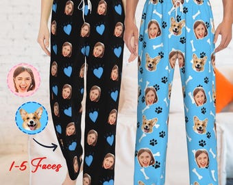 Custom Face Pajama Pants - Personalized Photo Pajamas with Pet or Human Faces - Fun Sleepwear for Men and Women - Matching Couple Pajamas