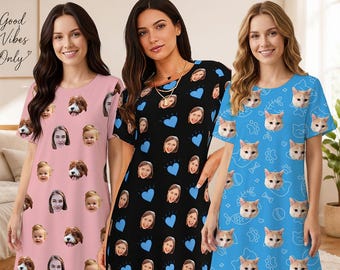 Nachthemd mit individuellem Fotomotiv, Schlafshirt mit Foto, Haustier-Pyjamakleid, Damen-Nachthemd